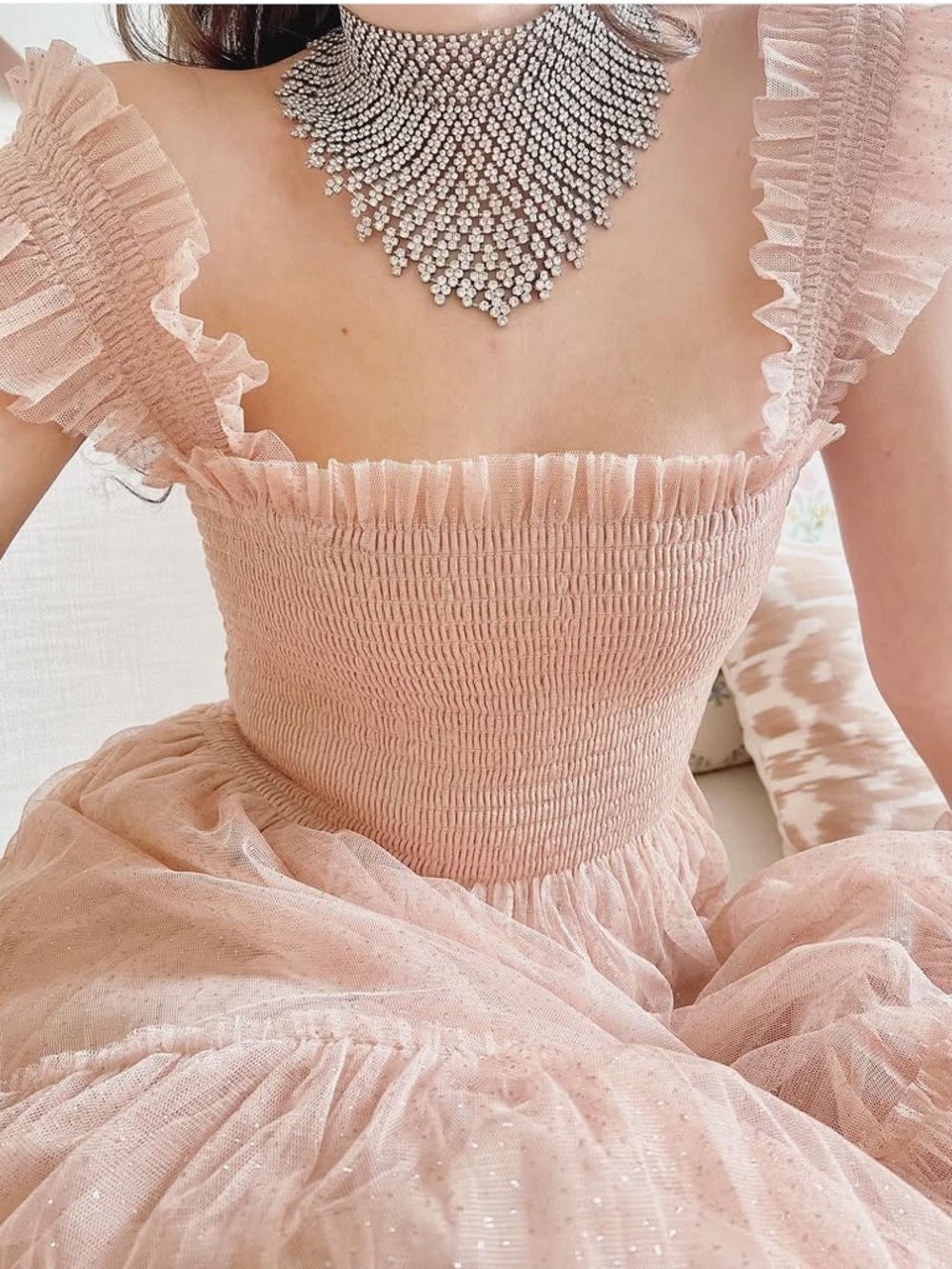 NWT Hill House Collector’s Edition Ellie Nap Midi Maxi Dress Blush Glitter Tulle - Picture 5 of 13